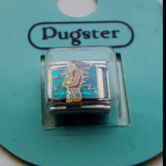 Pugster woman holding a cat enamel 9mm stainless steel Italian charm link new - Picture 1 of 2